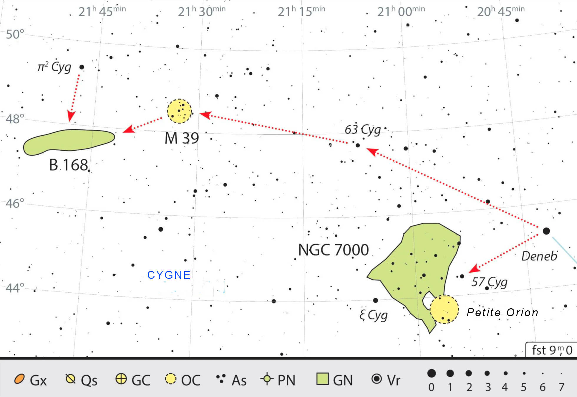 Deneb montre le chemin conduisant aux cibles faisant l’objet de cette exploration aux jumelles. J. Scholten